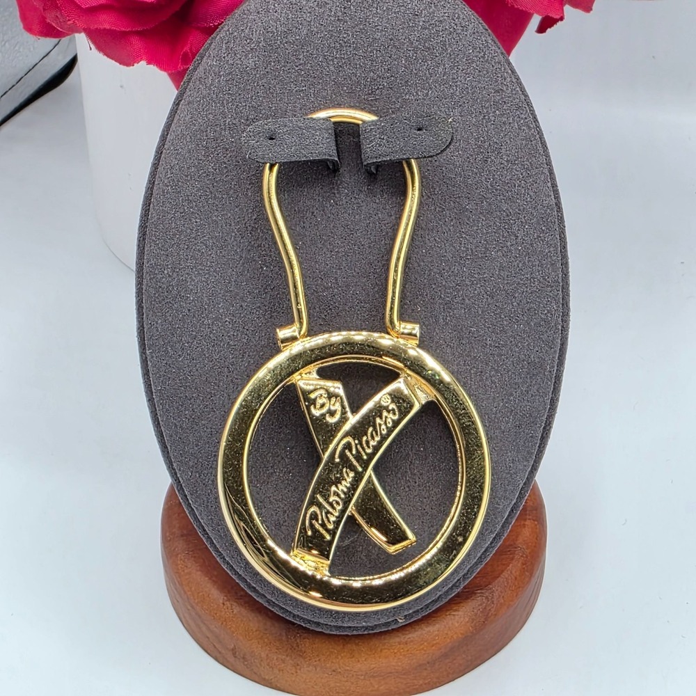 Paloma Picasso Gold Tone "X" Logo Circle Pendant Charm Bag Clip Keychain Designr